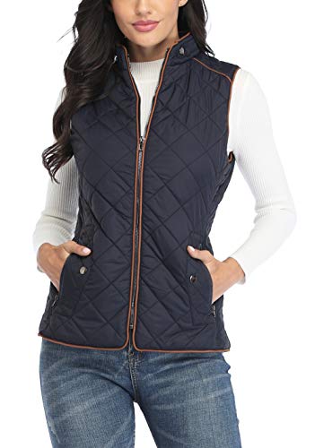 MISS MOLY Women's Padded Vest Stand Collar Zip Up Puffer Lightweight Quilted Vests Blue M