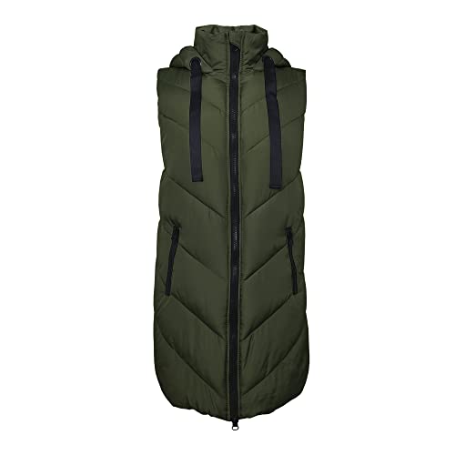 MJORI Women's Puffer Outwear Vests Hodded Zipper Padded Long Vest for Women Chalecos De Mujer De Vestir(Olive M)