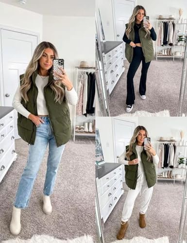 Xiaoxuemeng Womens Puffer Vest Collared Sleeveless Zip Up Padded Gilet Jacket Outwear (ArmyGreen-S)