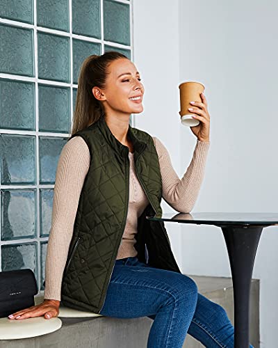 Argstar Women's Quilted Puffer Vest, Stand Collar Lightweight Zip Padded Sleeveless Outerwear Gilet Army Green
