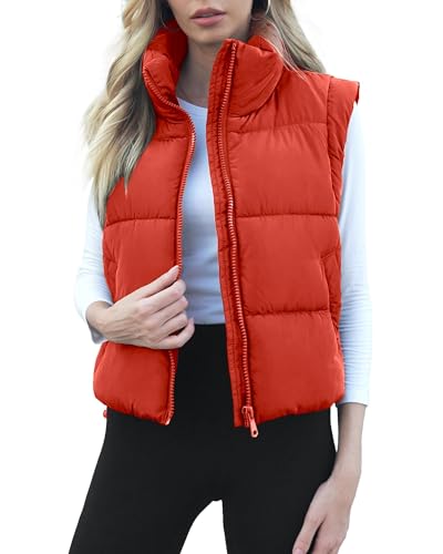 Vest for Women Stand Collar Sleeveless Padded Jacket Coat All Saints' Day Orange M