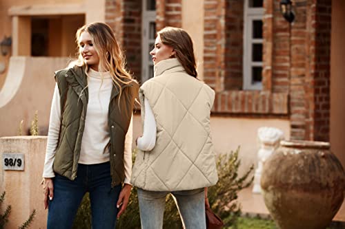 MEROKEETY Women's 2024 Winter Puffer Vest Quilted Stand Collar Zip Up Padded Gilet Coat with Pockets,Khaki,M