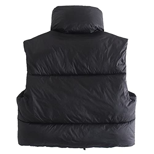 Hixiaohe Women's Winter Crop Vest Puffer Lightweight Stand Collar Padded Vest Zip Up Sleeveless Jacket(Black,S)