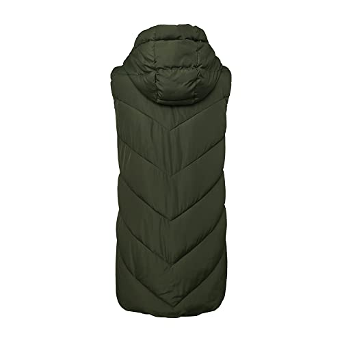MJORI Women's Puffer Outwear Vests Hodded Zipper Padded Long Vest for Women Chalecos De Mujer De Vestir(Olive M)