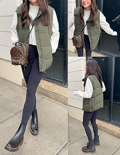 Xiaoxuemeng Womens Puffer Vest Collared Sleeveless Zip Up Padded Gilet Jacket Outwear (ArmyGreen-S)