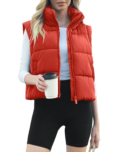 Vest for Women Stand Collar Sleeveless Padded Jacket Coat All Saints' Day Orange M