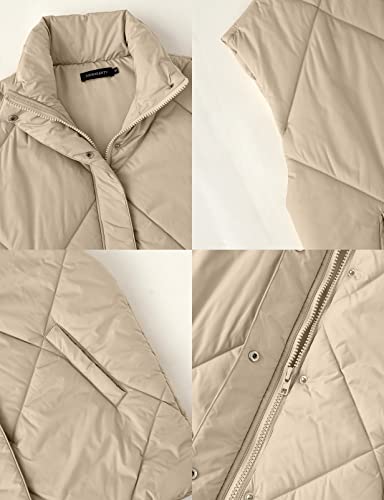 MEROKEETY Women's 2024 Winter Puffer Vest Quilted Stand Collar Zip Up Padded Gilet Coat with Pockets,Khaki,M