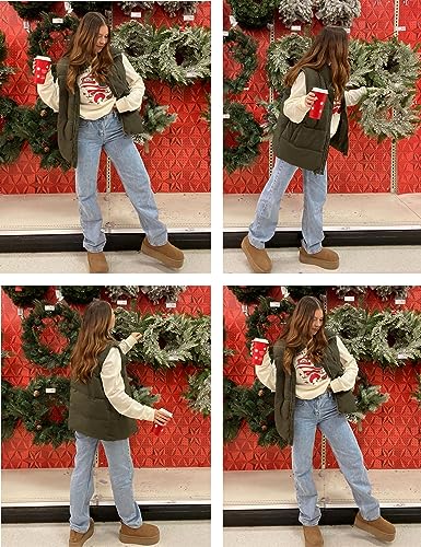 Xiaoxuemeng Womens Puffer Vest Collared Sleeveless Zip Up Padded Gilet Jacket Outwear (ArmyGreen-S)