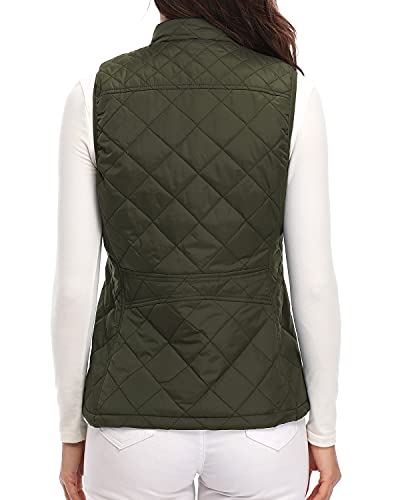 Argstar Women's Quilted Puffer Vest, Stand Collar Lightweight Zip Padded Sleeveless Outerwear Gilet Army Green