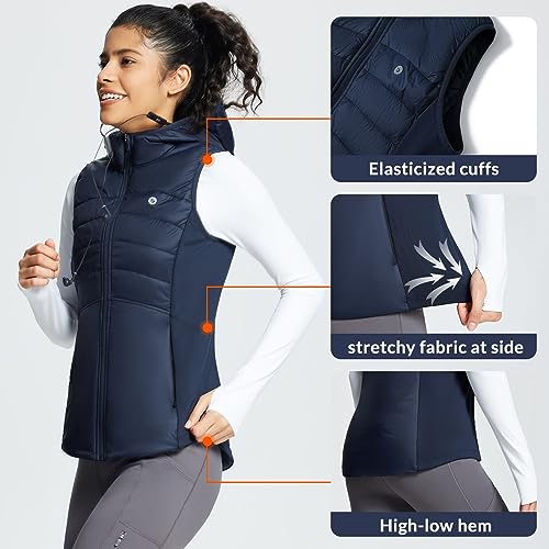 BALEAF Women's Puffer Vest Lightweight Hooded Slim Fit Running FLeece Lined Hybrid Sleeveless Warm up Winter Navy Blue M