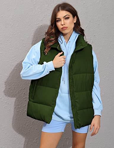 Xiaoxuemeng Womens Puffer Vest Collared Sleeveless Zip Up Padded Gilet Jacket Outwear (ArmyGreen-S)