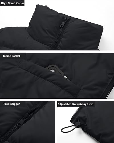 Cityork Puffer Vest Women Stand Collar Zipper Cropped Vest Lightweight Sleeveless Warm Padded Gilet Coat Black M