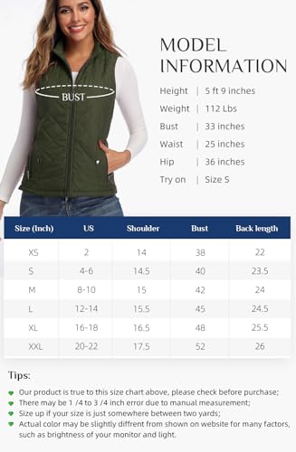 Argstar Women's Quilted Puffer Vest, Stand Collar Lightweight Zip Padded Sleeveless Outerwear Gilet Army Green