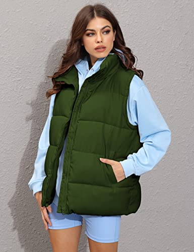 Xiaoxuemeng Womens Puffer Vest Collared Sleeveless Zip Up Padded Gilet Jacket Outwear (ArmyGreen-S)