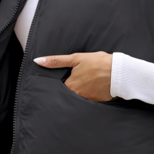 Hixiaohe Women's Winter Crop Vest Puffer Lightweight Stand Collar Padded Vest Zip Up Sleeveless Jacket(Black,S)