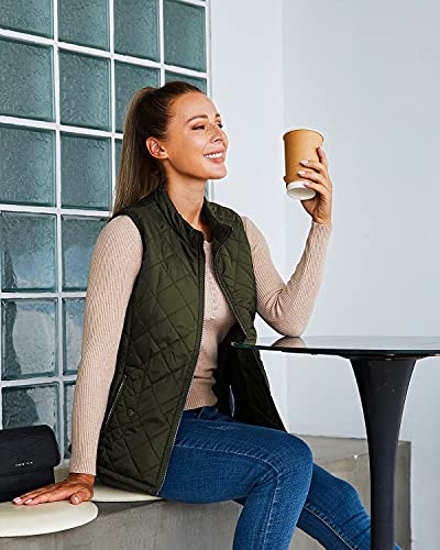 Argstar Women's Quilted Puffer Vest, Stand Collar Lightweight Zip Padded Sleeveless Outerwear Gilet Army Green