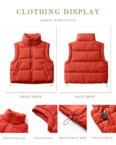Vest for Women Stand Collar Sleeveless Padded Jacket Coat All Saints' Day Orange M