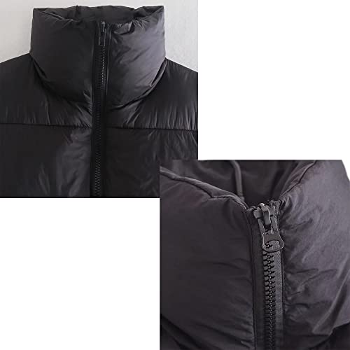 Hixiaohe Women's Winter Crop Vest Puffer Lightweight Stand Collar Padded Vest Zip Up Sleeveless Jacket(Black,S)