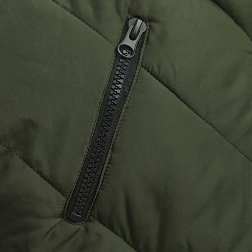 MJORI Women's Puffer Outwear Vests Hodded Zipper Padded Long Vest for Women Chalecos De Mujer De Vestir(Olive M)