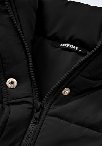BTFBM Women's Casual Outerwear Vest Button Down Zip Up Padded Gilet Drawstring Sleeveless Jackets Coats with Pockets(Solid Black, Large)
