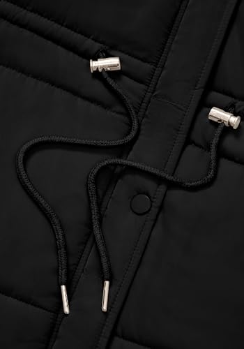 BTFBM Women's Casual Outerwear Vest Button Down Zip Up Padded Gilet Drawstring Sleeveless Jackets Coats with Pockets(Solid Black, Large)