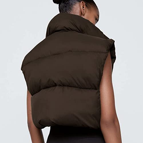 Songling Women's Winter Crop Vest Sleeveless Zip Up Stand Collar Lightweight Puffer Padded Vest(Brown,M)