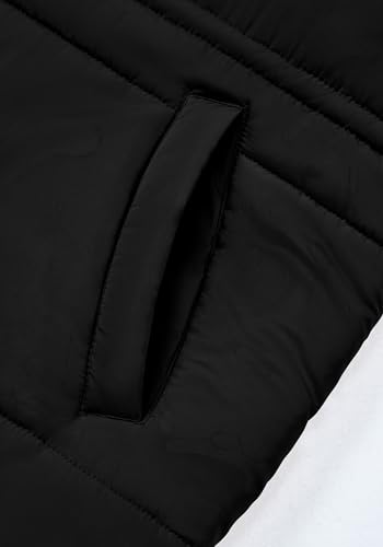 BTFBM Women's Casual Outerwear Vest Button Down Zip Up Padded Gilet Drawstring Sleeveless Jackets Coats with Pockets(Solid Black, Large)