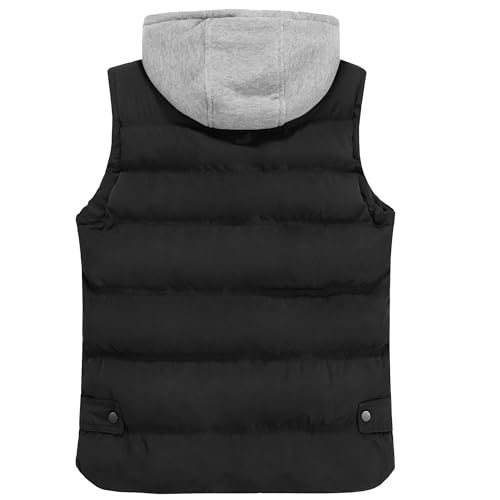 CorBuyit Men's Outdoor Winter Puffer Vest, Sleeveless Jacket with Padded and Detachable Hood - Ideal Outerwear for Cold Weather, Black, XL