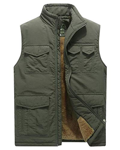 Vcansion Men's Winter Warm Puffer Vest Quilted Padded Sleeveless Jacket Army Green US 2XL/Asian 6XL