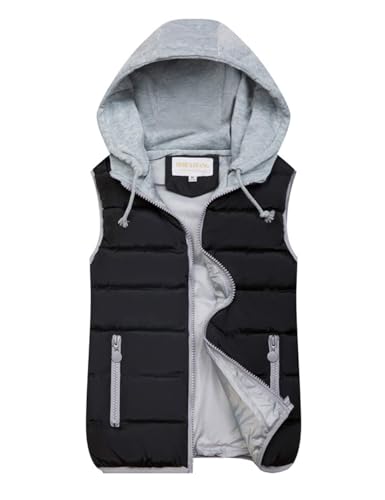 Gihuo Women's Puffer Vest Zip Up Quilted Padded Winter Sleeveless Hooded Vest Gilet Warm Jacket Outerwear Vest(-Black-XLarge)