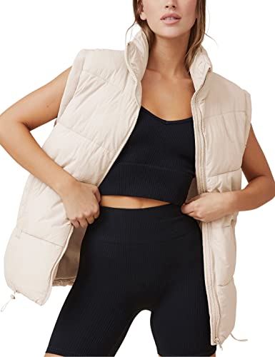 Athlisan Womens Zip Up Puffer Vest Stand Collar Sleeveless Padded Jacket Coat(Apricot-XL)