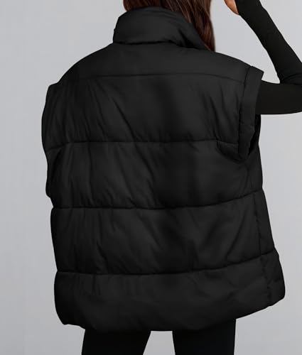 PRETTYGARDEN Women's Puffer Vest Fall Casual Stand Collar Lightweight Sleeveless Zip Up Padded Jackets Outerwear (Black,X-Large)