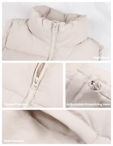 Athlisan Womens Zip Up Puffer Vest Stand Collar Sleeveless Padded Jacket Coat(Apricot-XL)
