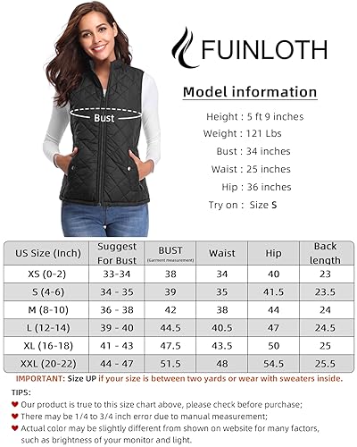 Fuinloth Women's Quilted Vest, Stand Collar Lightweight Zip Padded Gilet Black 2X