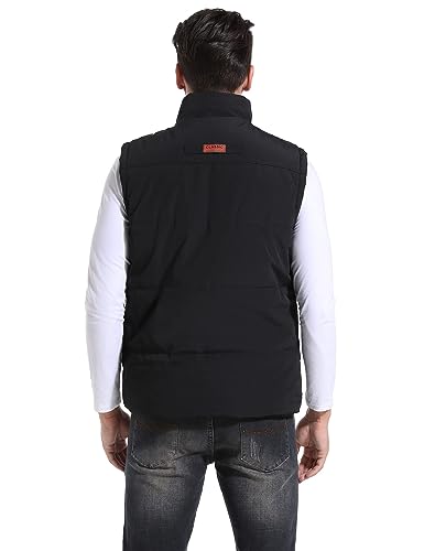 Flygo Men's Winter Warm Outdoor Padded Puffer Vest Thick Fleece Lined Sleeveless Jacket (Black XL)