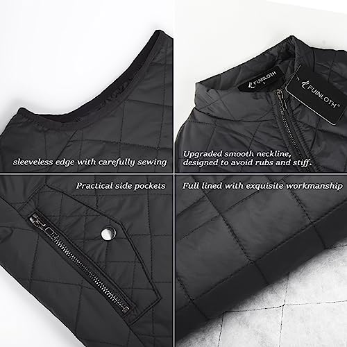 Fuinloth Women's Quilted Vest, Stand Collar Lightweight Zip Padded Gilet Black 2X