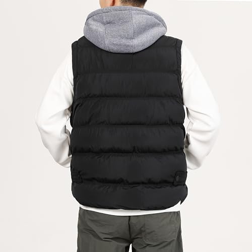 CorBuyit Men's Outdoor Winter Puffer Vest, Sleeveless Jacket with Padded and Detachable Hood - Ideal Outerwear for Cold Weather, Black, XL