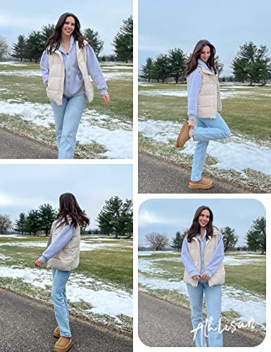 Athlisan Womens Zip Up Puffer Vest Stand Collar Sleeveless Padded Jacket Coat(Apricot-XL)