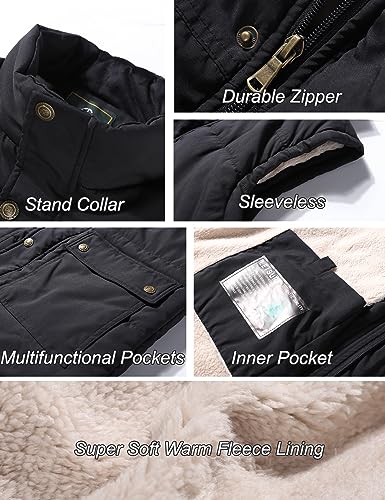 Flygo Men's Winter Warm Outdoor Padded Puffer Vest Thick Fleece Lined Sleeveless Jacket (Black XL)