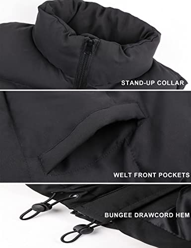 Springrain Womens Oversized Quilted Puffer Vest Padded Warm Winter Jacket with Stand Collar Bubble Puffer Gilet(Black-L)