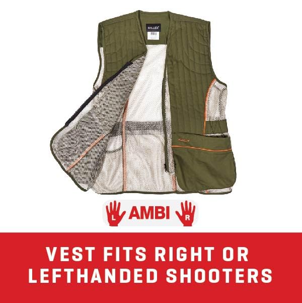 Allen Company Ace Shooting Range Vest with Moveable Shoulder Pad - Shooting Apparel for Adult Men and Women - Works for Right and Lefthanded Shooters - Medium/Large - Olive/Tan