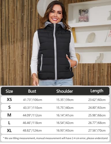 Gihuo Women's Puffer Vest Zip Up Quilted Padded Winter Sleeveless Hooded Vest Gilet Warm Jacket Outerwear Vest(-Black-XLarge)