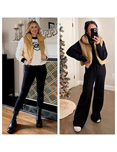 UANEO Cropped Puffer Vest Women Zip Up Stand Collar Sleeveless Padded Crop Puffy Vests (Khaki-M)