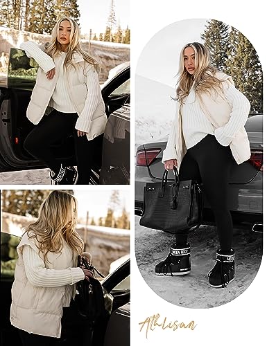 Athlisan Womens Zip Up Puffer Vest Stand Collar Sleeveless Padded Jacket Coat(Apricot-XL)
