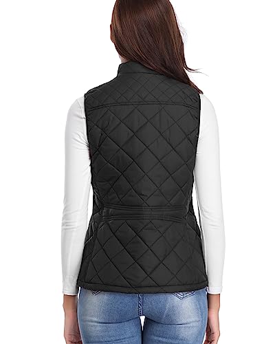 Fuinloth Women's Quilted Vest, Stand Collar Lightweight Zip Padded Gilet Black 2X