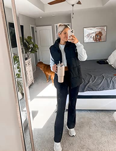 Springrain Womens Oversized Quilted Puffer Vest Padded Warm Winter Jacket with Stand Collar Bubble Puffer Gilet(Black-L)