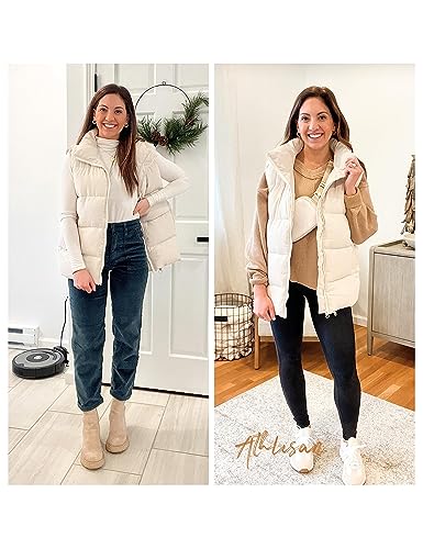 Athlisan Womens Zip Up Puffer Vest Stand Collar Sleeveless Padded Jacket Coat(Apricot-XL)