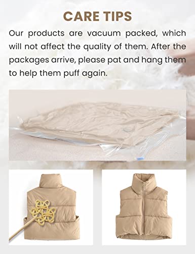 UANEO Cropped Puffer Vest Women Zip Up Stand Collar Sleeveless Padded Crop Puffy Vests (Khaki-M)