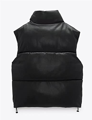 Yidarer Women's PU Leather Puffer Vest Stand Collar Padded Vest Sleeveless Quilted Lightweight Jacket (Black, M)
