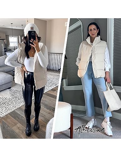 Athlisan Womens Zip Up Puffer Vest Stand Collar Sleeveless Padded Jacket Coat(Apricot-XL)